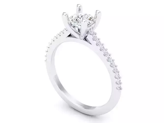 Round Diamond Solitaire Pave Band 2 Sizes 3DM