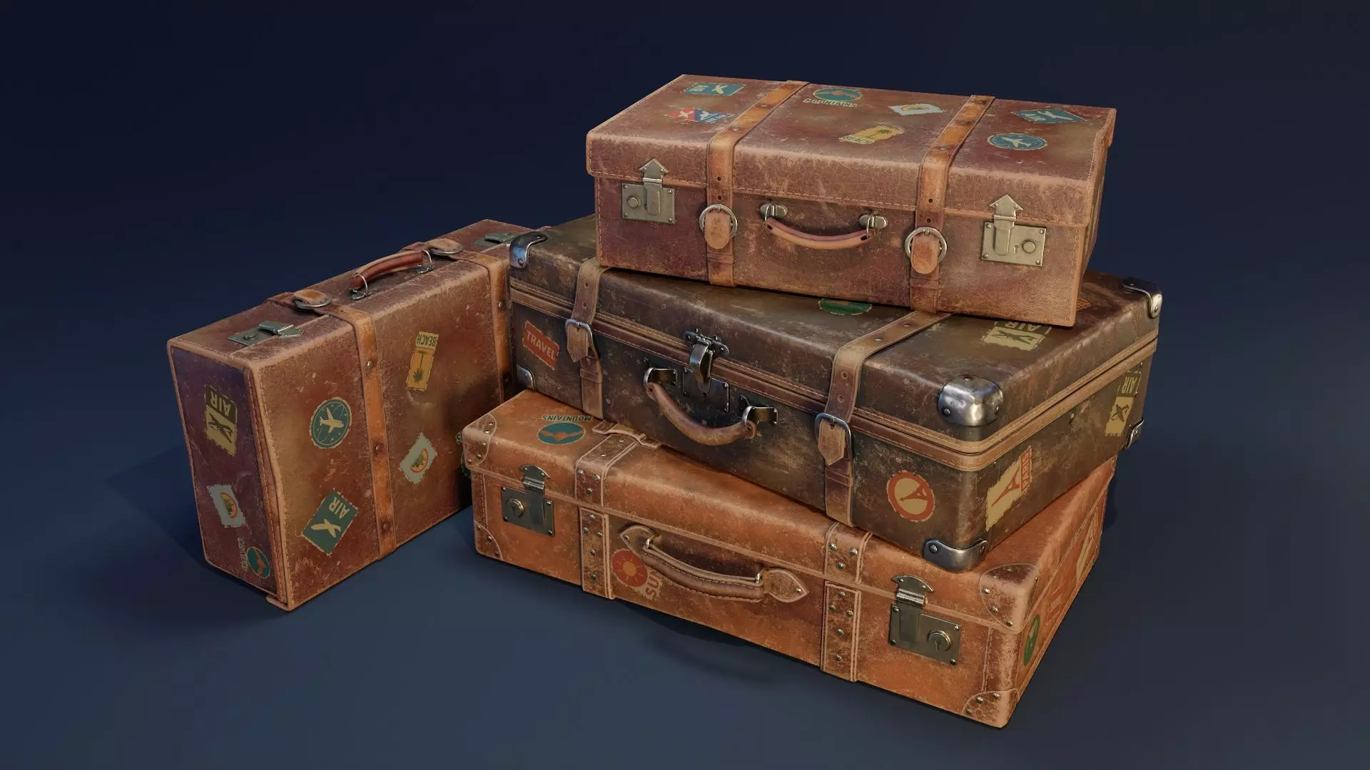 Vintage Suitcase Collection 1 Low-poly 3D model