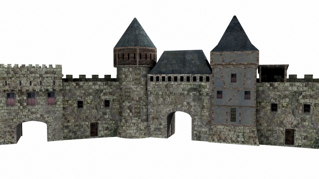 Medieval City fortifications Low-poly 3D model_1