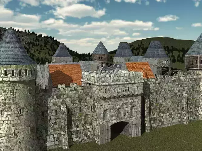 Medieval City fortifications Low-poly 3D model