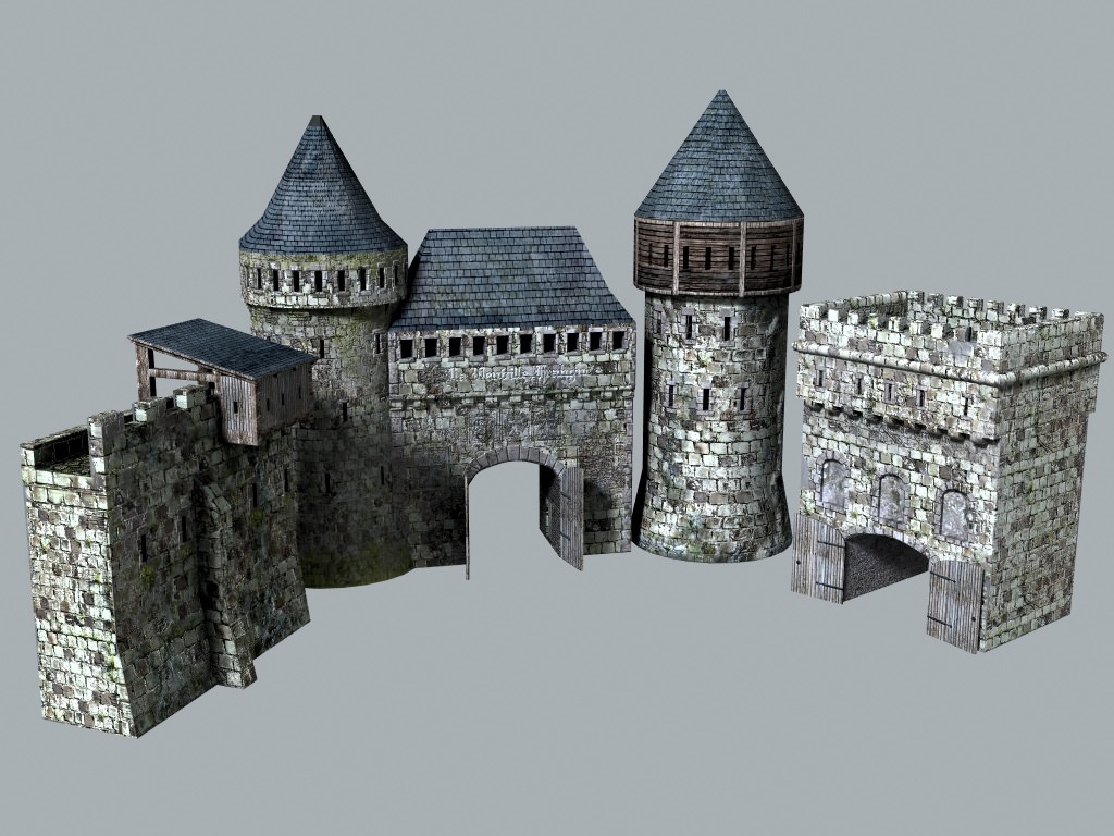 Medieval City fortifications Low-poly 3D model_2