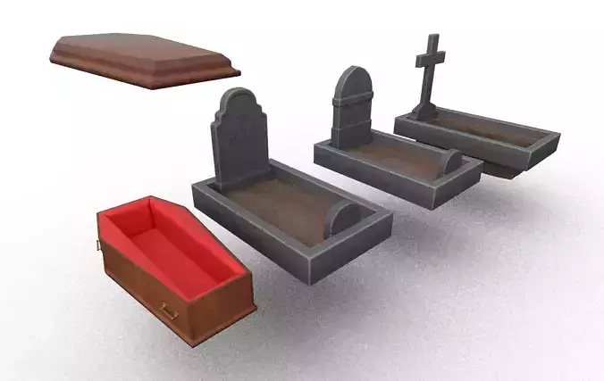 Stylized Graveyard Pack - Coffin Tombstones Set Low Poly Low-poly 3D model