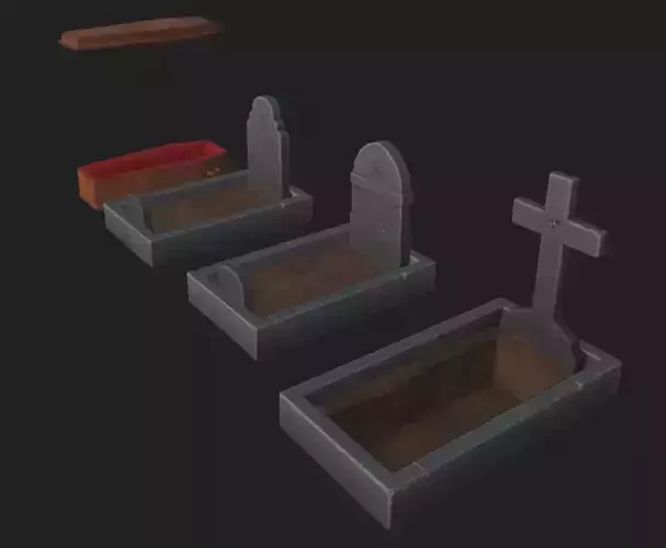 Stylized Graveyard Pack - Coffin Tombstones Set Low Poly