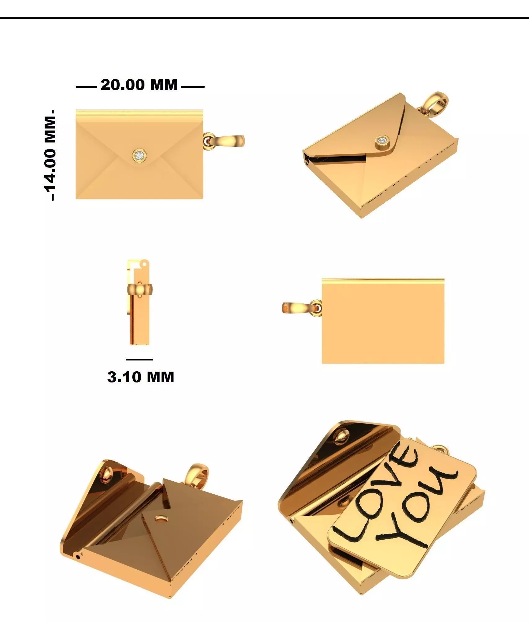 Envelope Love Letter Necklace Low-poly 3D model