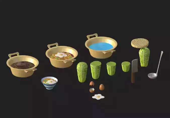 Stylized Noodle Food Prop Kit Raw Cooked Burnt Game Ready