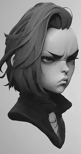 Female facial details head sculpture expression anger