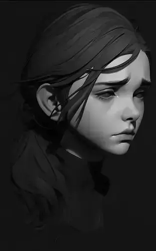 Female facial details head sculpture expression sadness