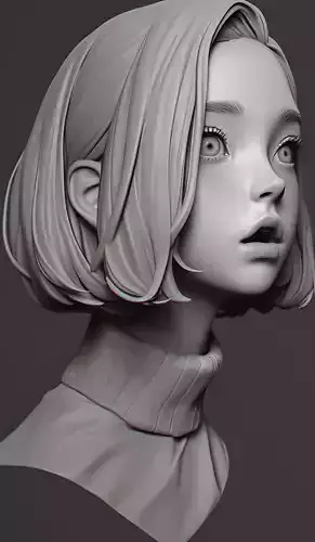 Female facial details head sculpture expression surprised