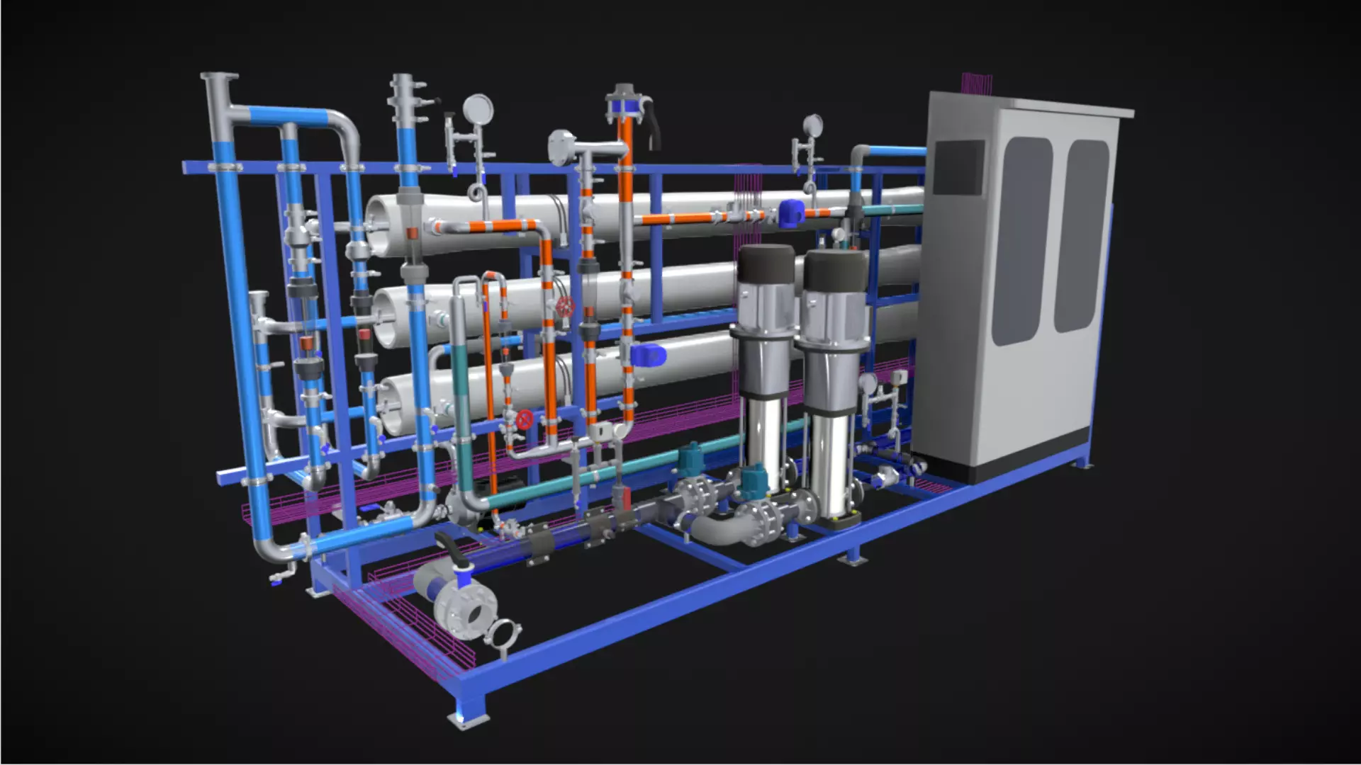 9m3h 2Stage RO Water Filter System 3D model