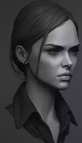 Original woman facial head sculpture details character design