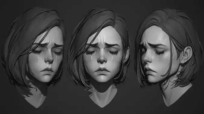 Female facial details head sculpture expression sadness  Crying