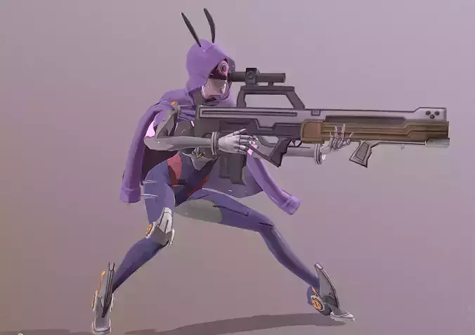 SNIPER CYBORG GIRL HEAVY CANON Pbr Fbx Animated