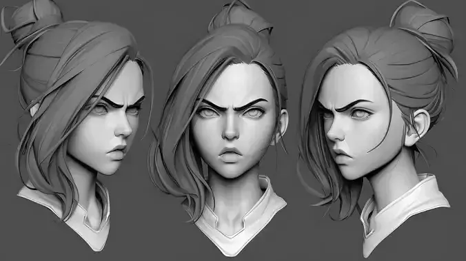 Female facial details head sculpture expression anger