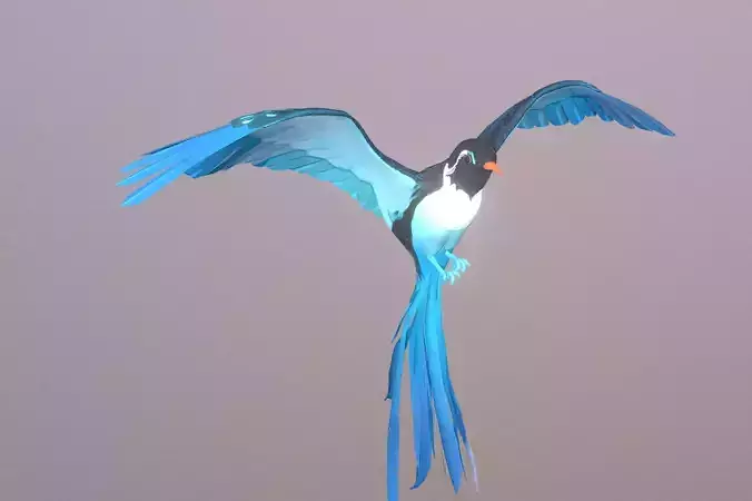Happy Blue Bird Playing Pbr Fbx Animated