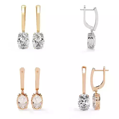 Oval Diamond Drop Earrings STL 3DM CAD Model