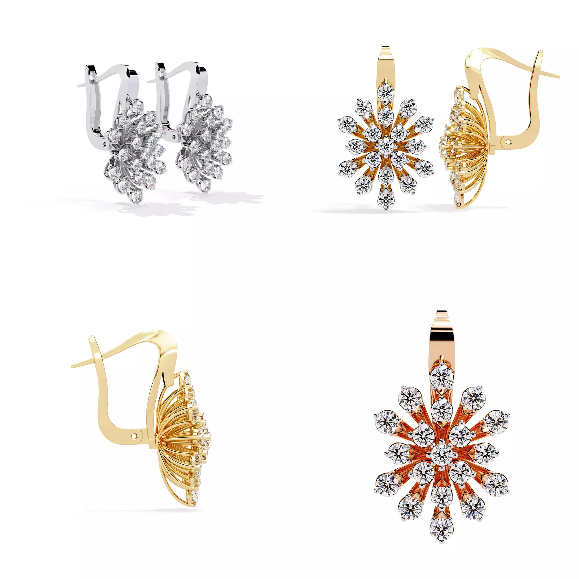 Diamond Floral Burst Earrings STL 3DM CAD Model 3D print model