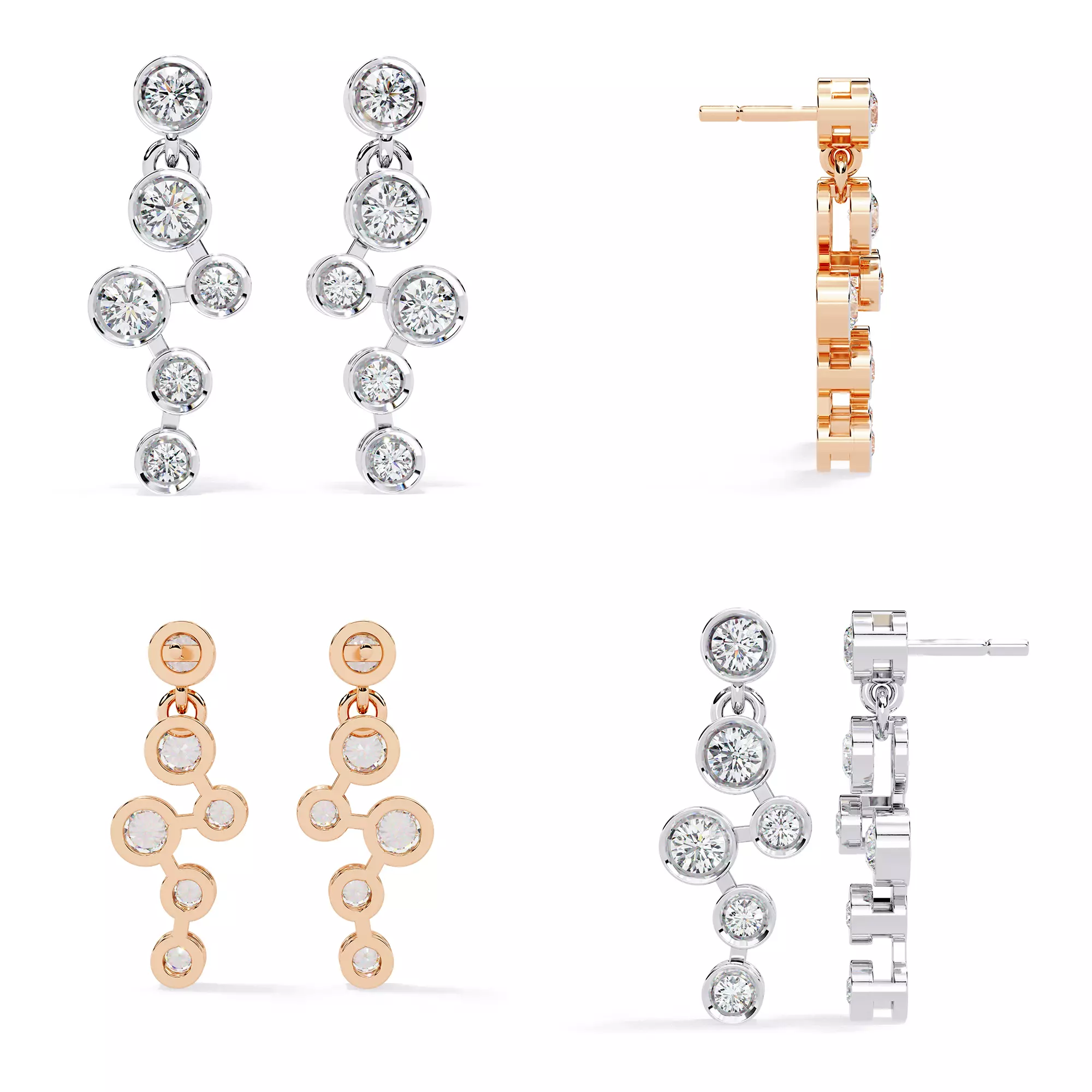 Diamond Bubble Drop Earrings STL 3DM CAD Model 3D print model