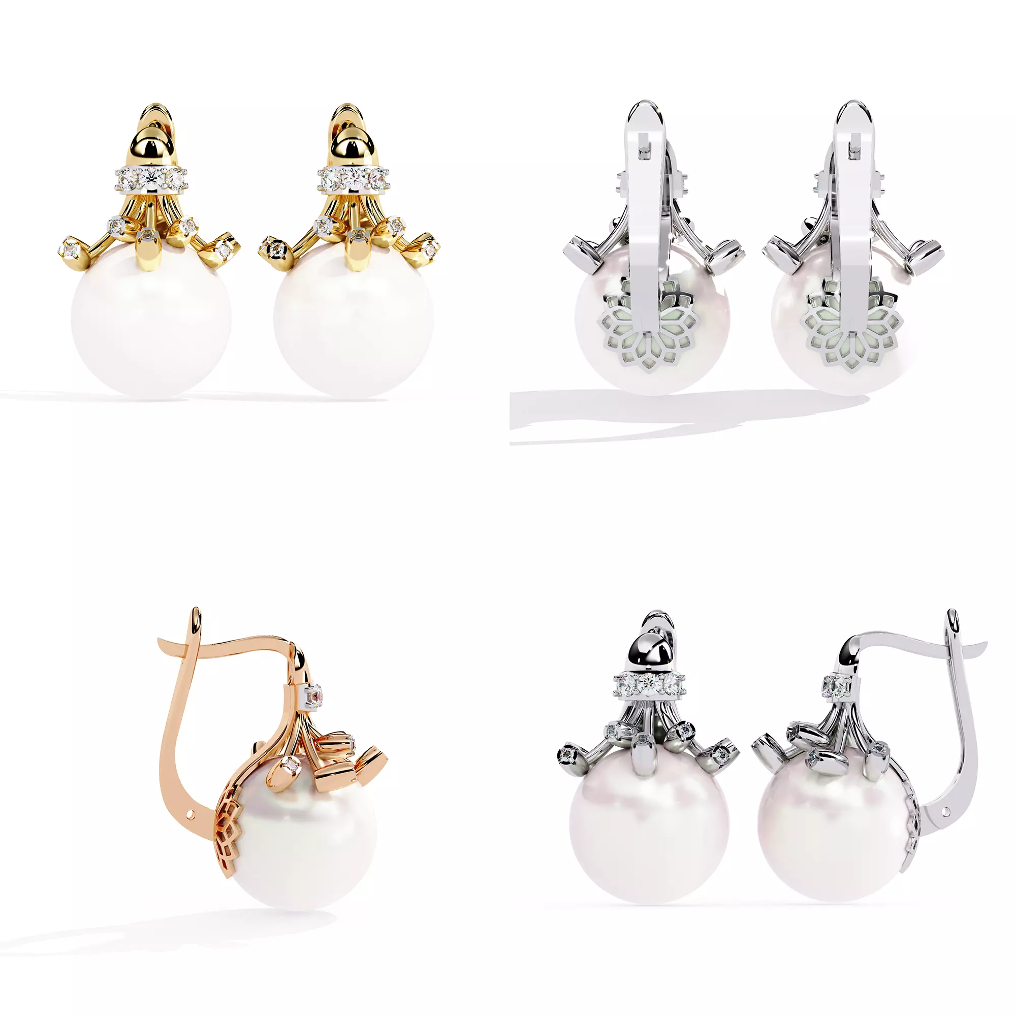 Pearl Cluster Drop Earrings CAD 3DM STL Files 3D print model