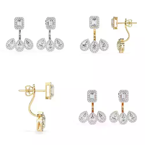 Emerald Halo Pear Drop Jacket Earrings STL 3DM CAD Model