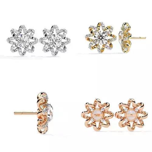 Flower Diamond Stud Earrings CAD  STL 3DM Files