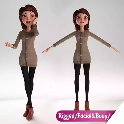 Cartoon Girl Rigged Low-poly 3D model