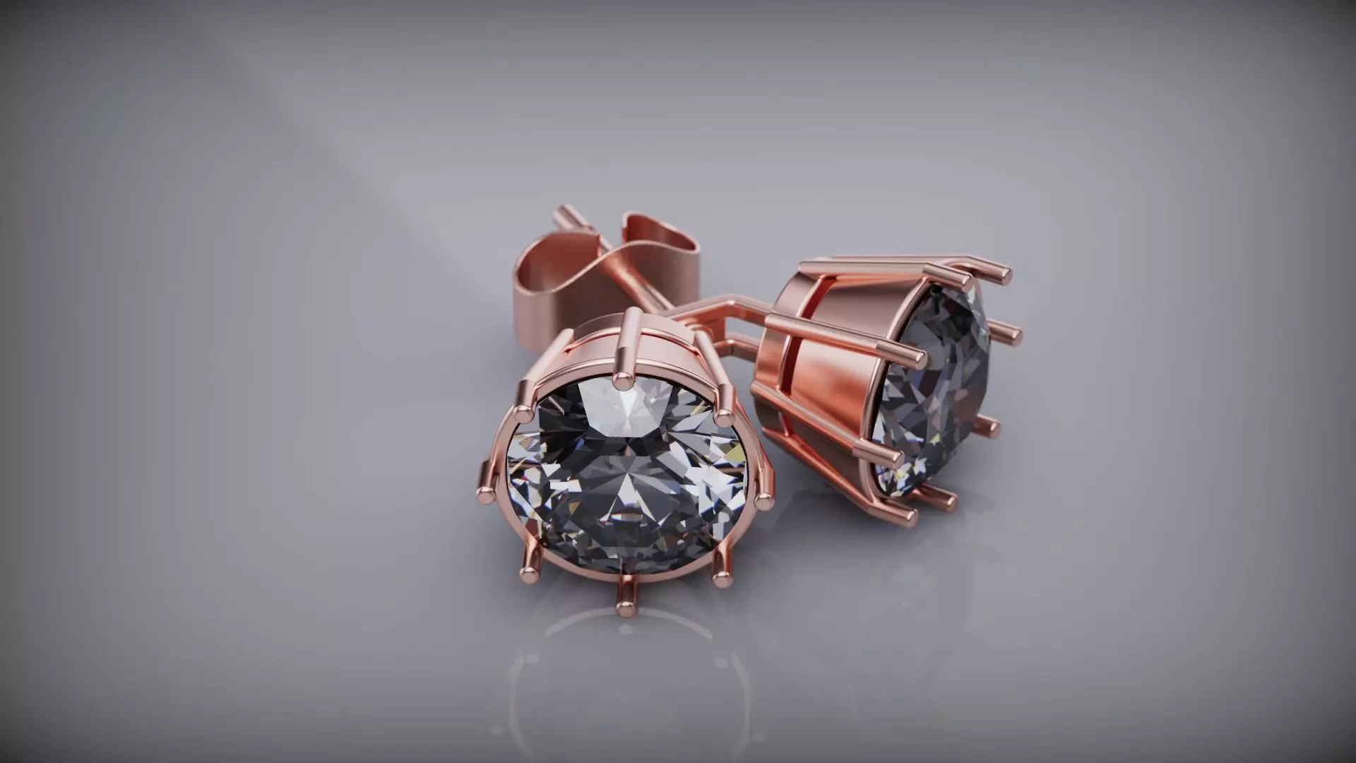 Earrings rose gold diamond woman ring decor beauty 3D print model