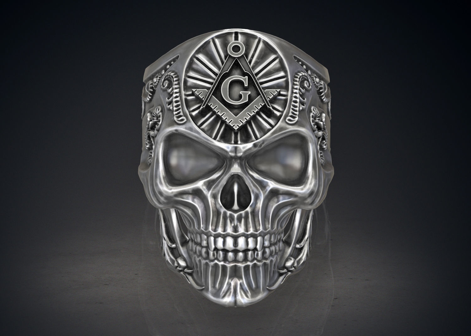 Ring Masonic Skull  Freemasons Ring STL 3d model for 3d printing 3D print model_2