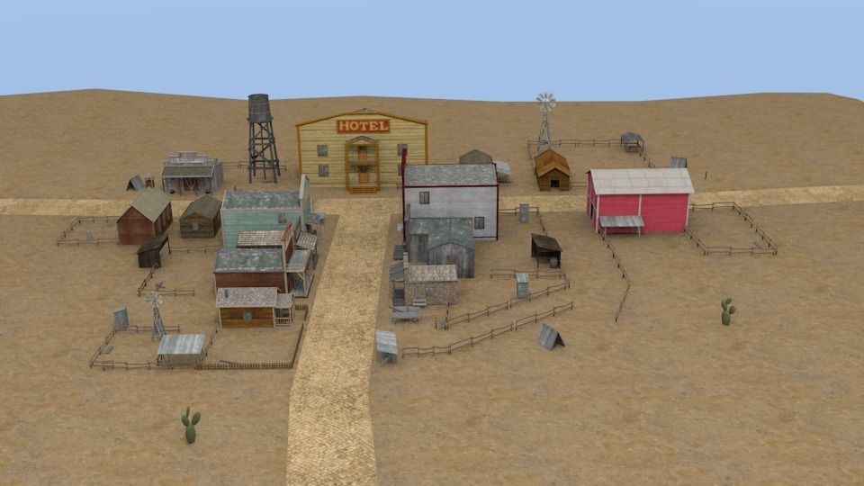 Western town Free low-poly 3D model_3