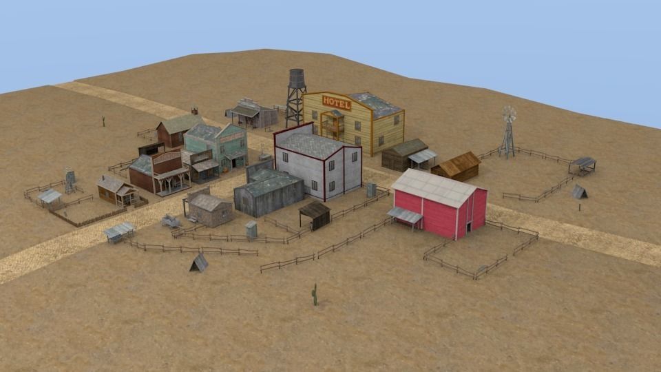 Western town Free low-poly 3D model_2