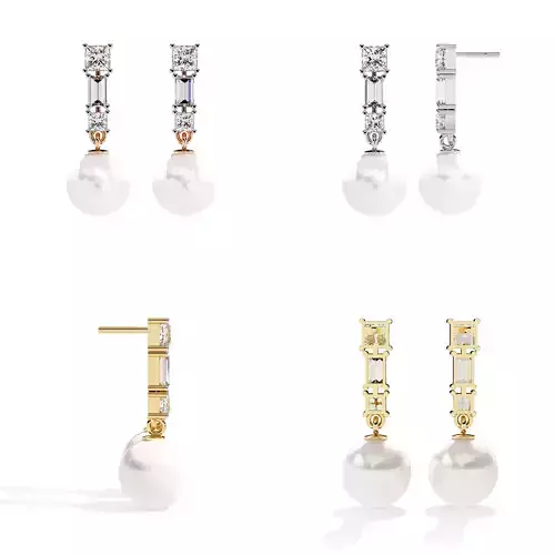 Pearl Drop Earrings CAD Design with Diamond Accents STL