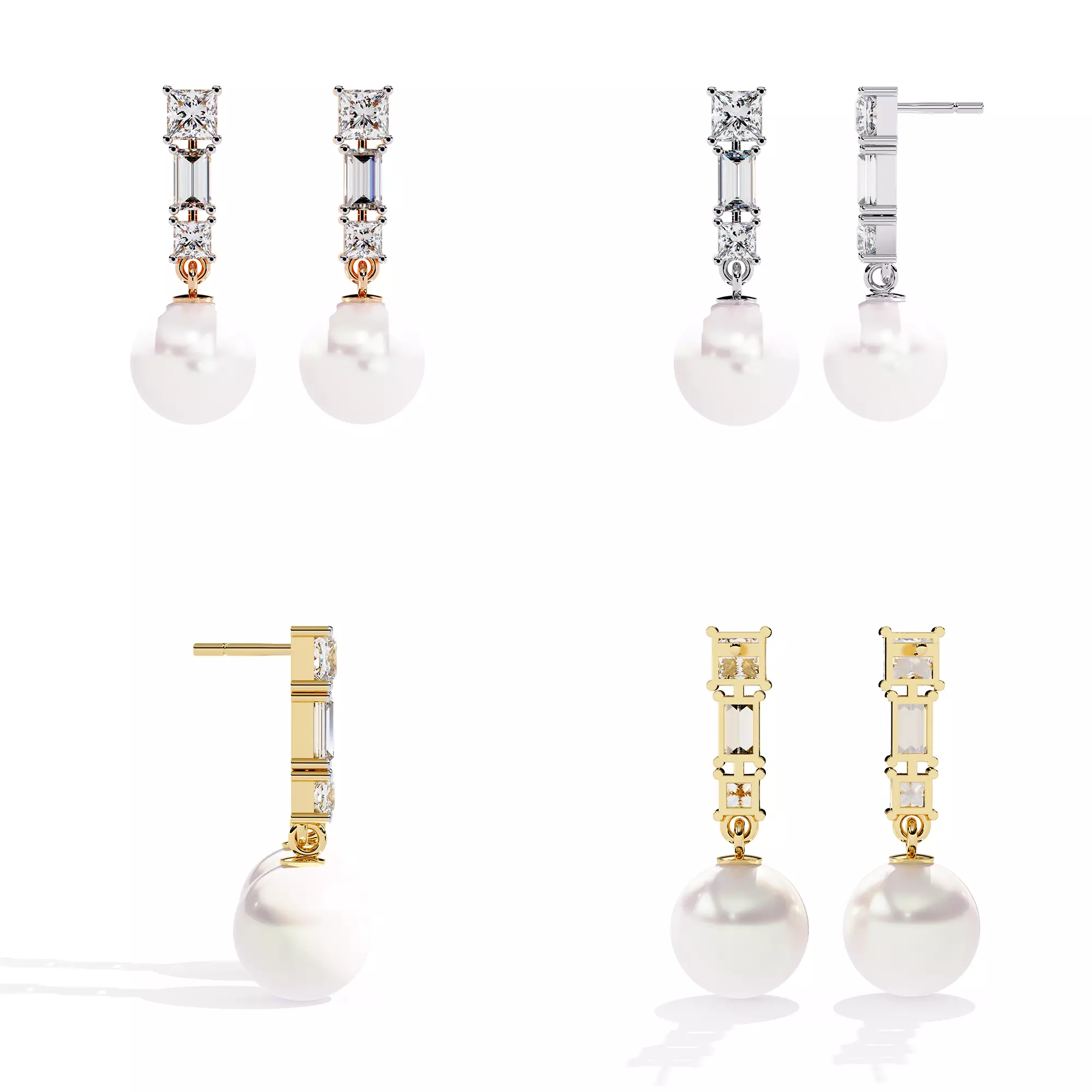 Pearl Drop Earrings CAD Design with Diamond Accents STL 3D print model