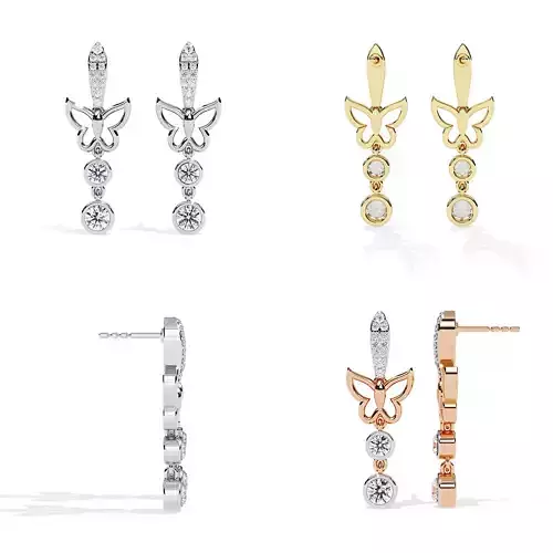 Butterfly Diamond Drop Earrings 3D Model
