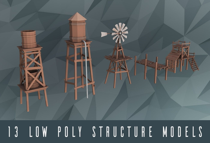 Low poly construction models Low-poly 3D model