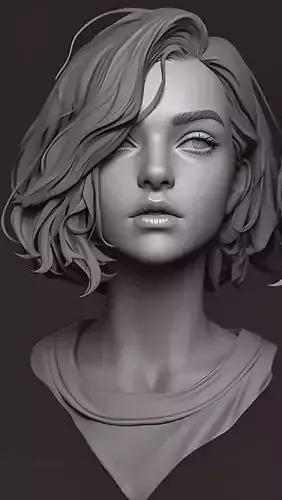 Original woman facial head sculpture details character design