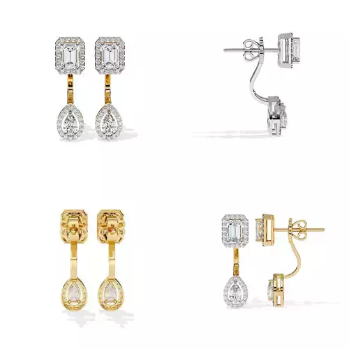 Emerald Halo Drop Earrings CAD 3DM and STL