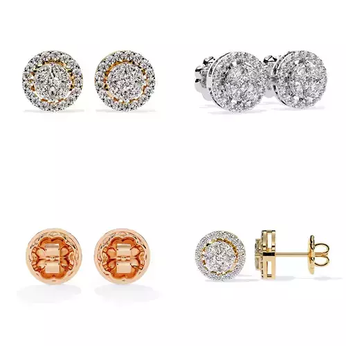 Round Halo Diamond Cluster Stud Earrings 3DM STL