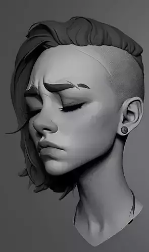 Female facial details head sculpture expression sadness Crying