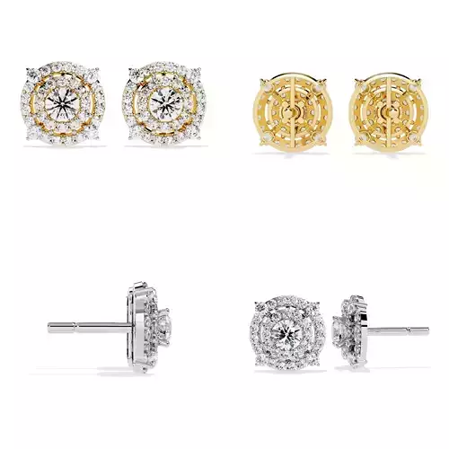 Luxury Multi-Halo Round Diamond Stud Earrings CAD Model