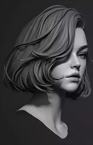 Original woman facial head sculpture details character design