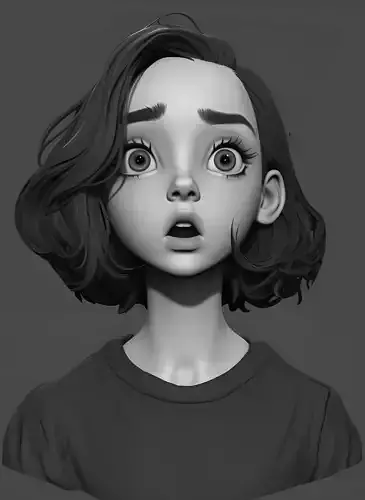 Female facial details girl head sculpture expression surprised