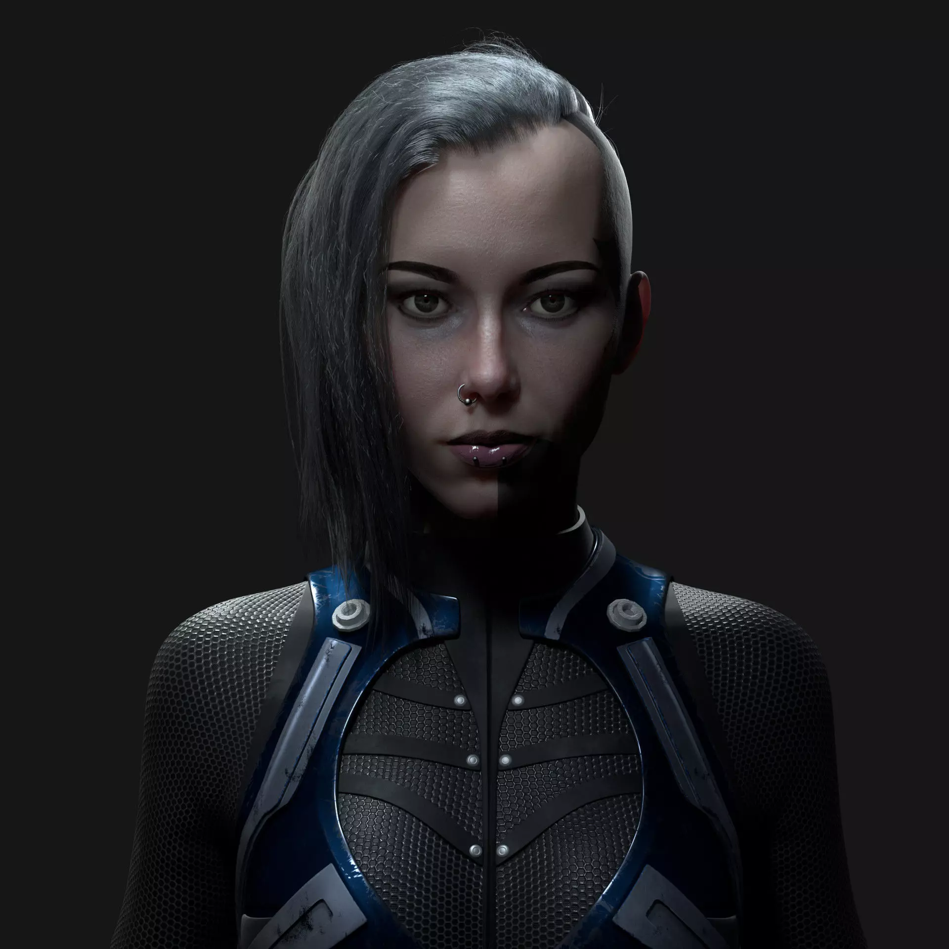 Hyper-realistic female head Low-poly 3D model_0