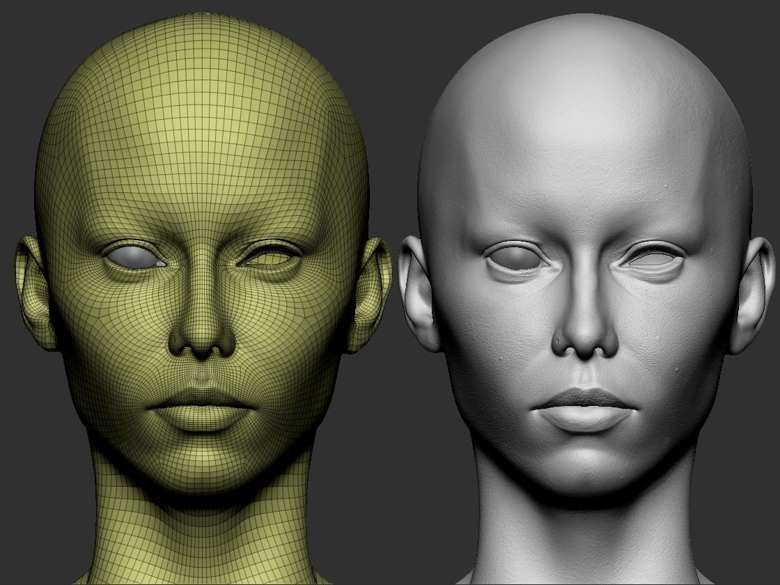 Hyper-realistic female head Low-poly 3D model_1