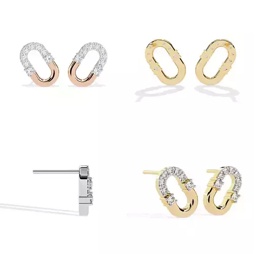 U-Link Diamond Stud Earrings Modern Minimalist Design