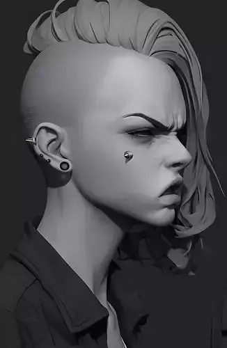 Female facial details girl head sculpture expression anger