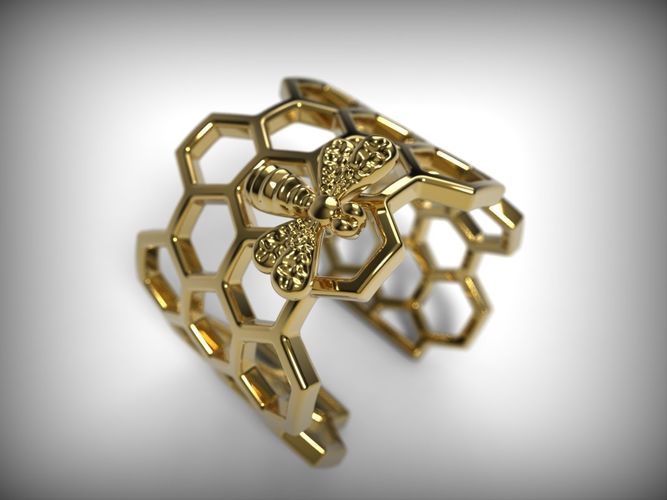 Ring honeycomb and bee 3D print model