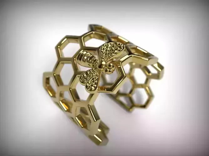 Ring honeycomb and bee 3D print model
