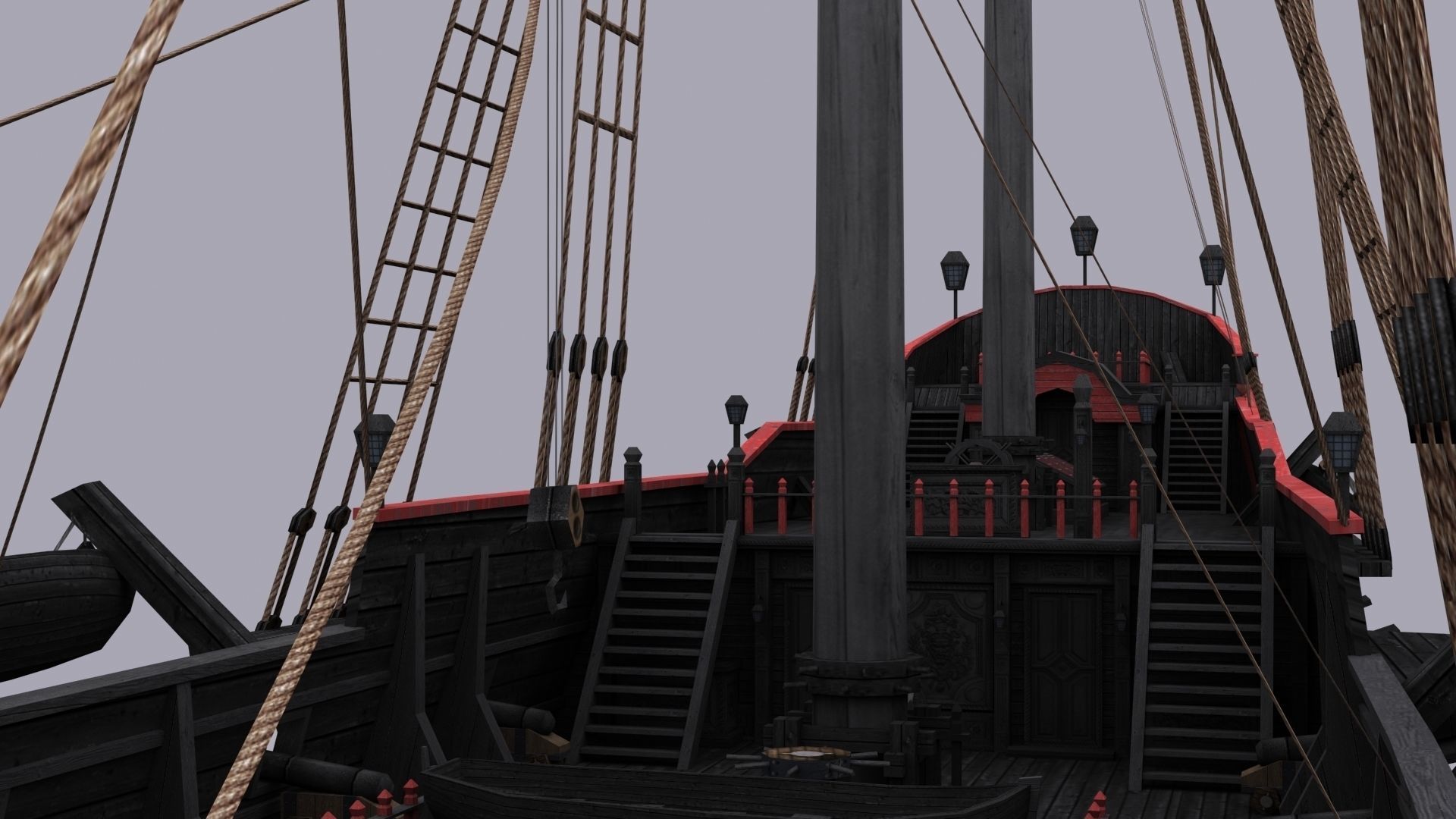 Black Frigate Low-poly 3D model_6