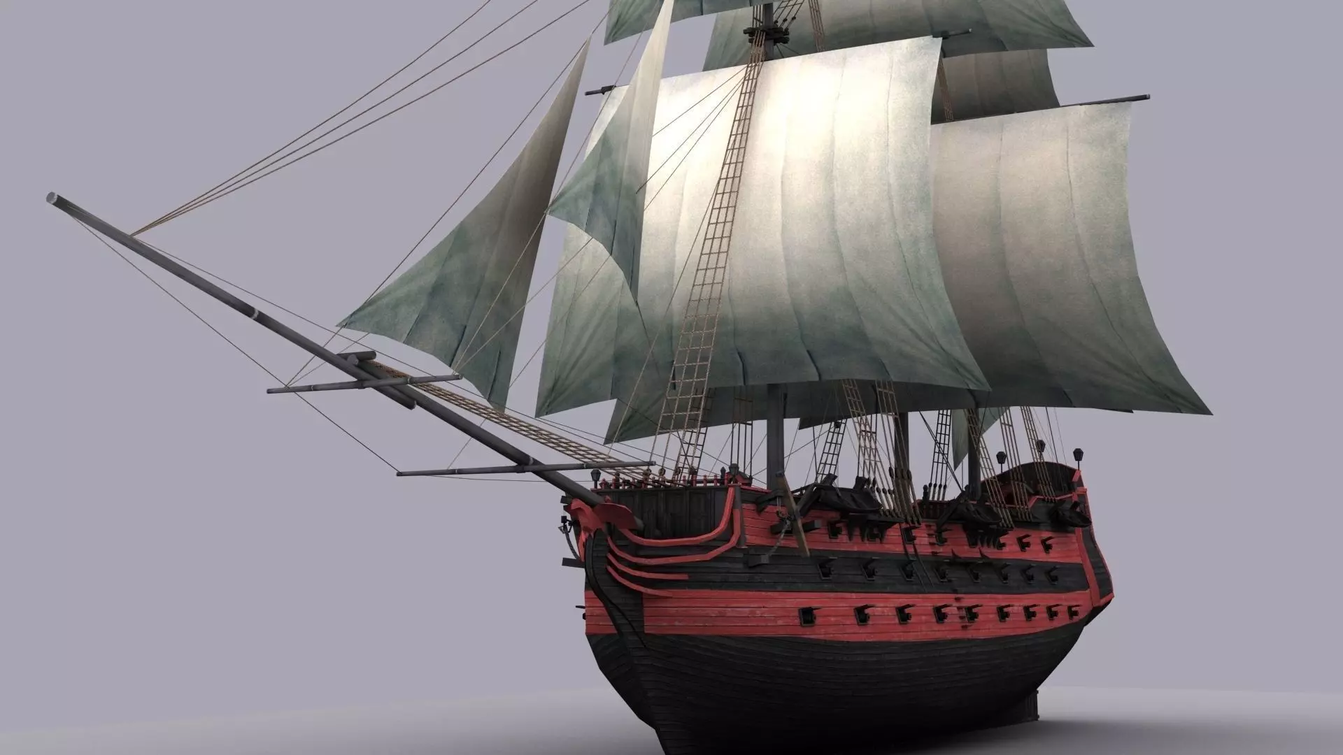 Black Frigate Low-poly 3D model_0