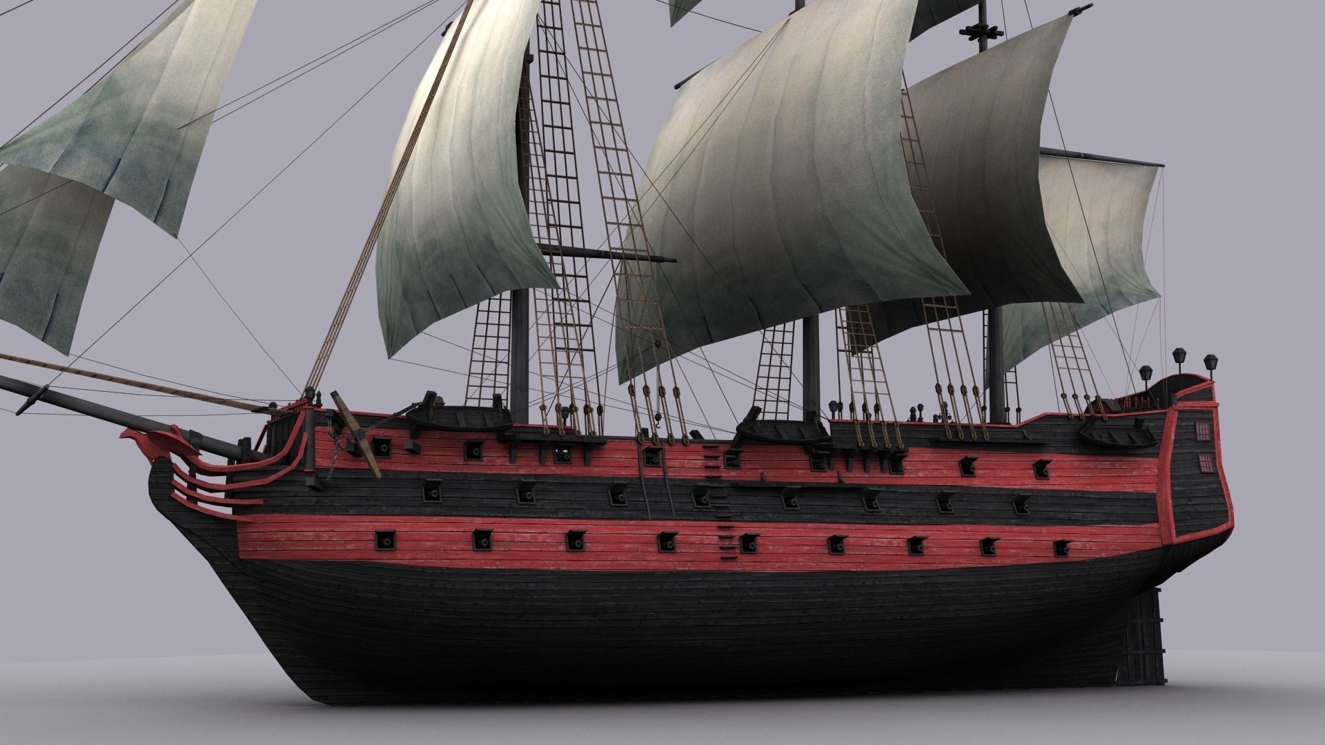 Black Frigate Low-poly 3D model_1