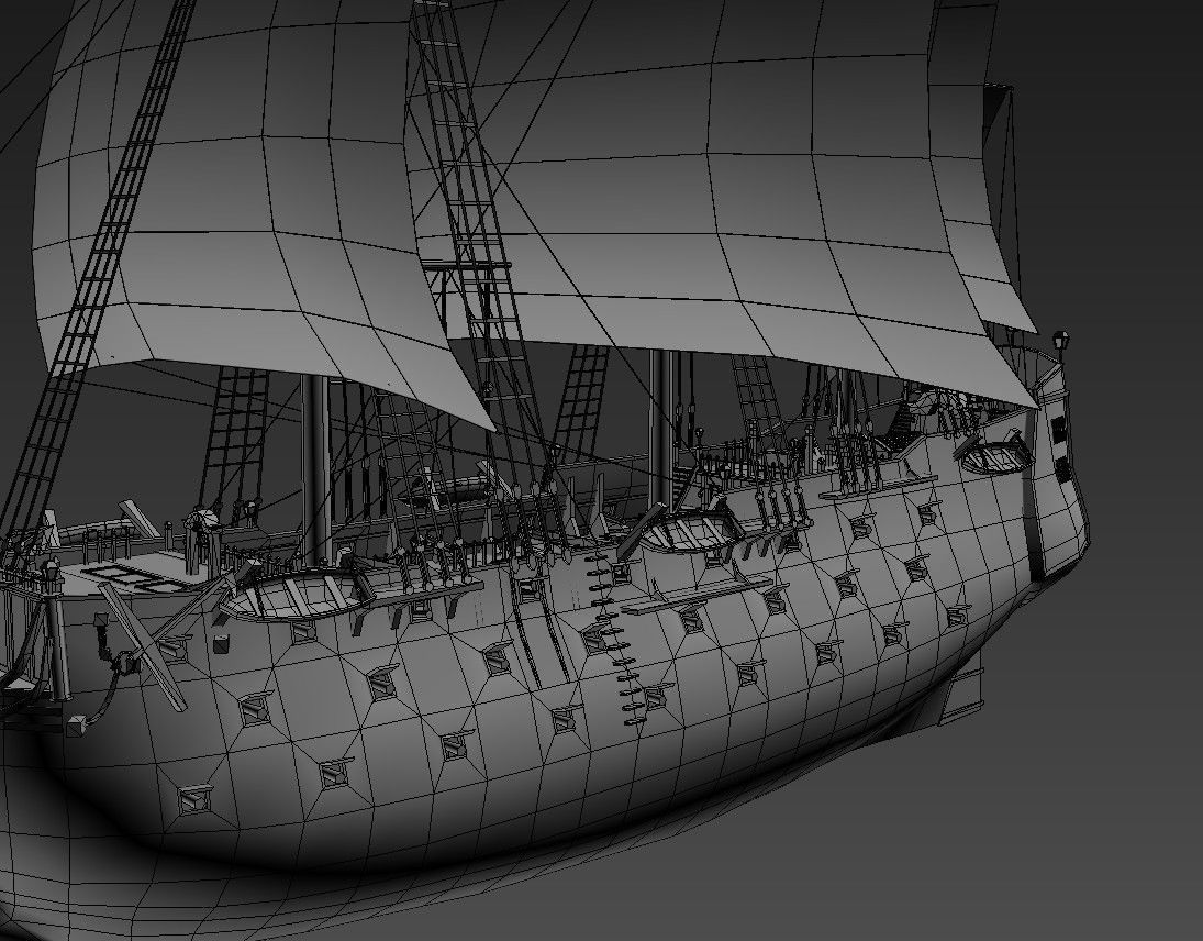 Black Frigate Low-poly 3D model_12